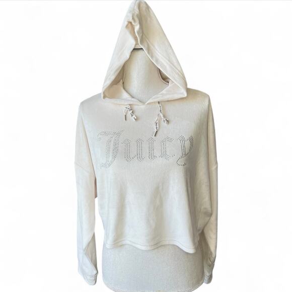 Juicy couture ivory cropped hoodie Y2K lightweight Athliesure velour size large - Picture 1 of 8